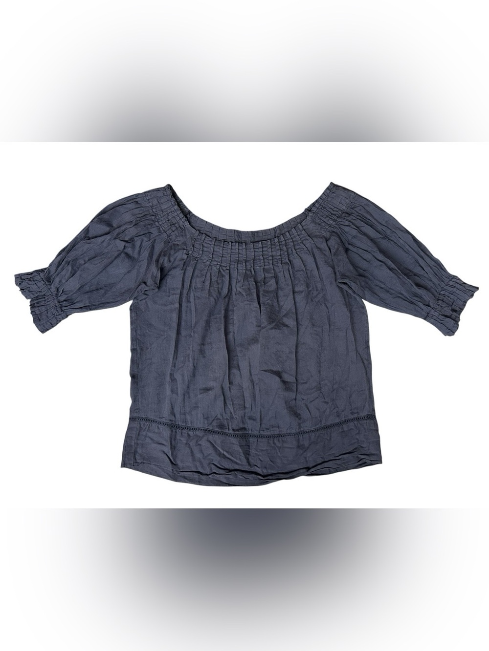 Gretchen Scott Women’s Navy Cotton Pleated Beauty Top Off The Shoulder Sz XS